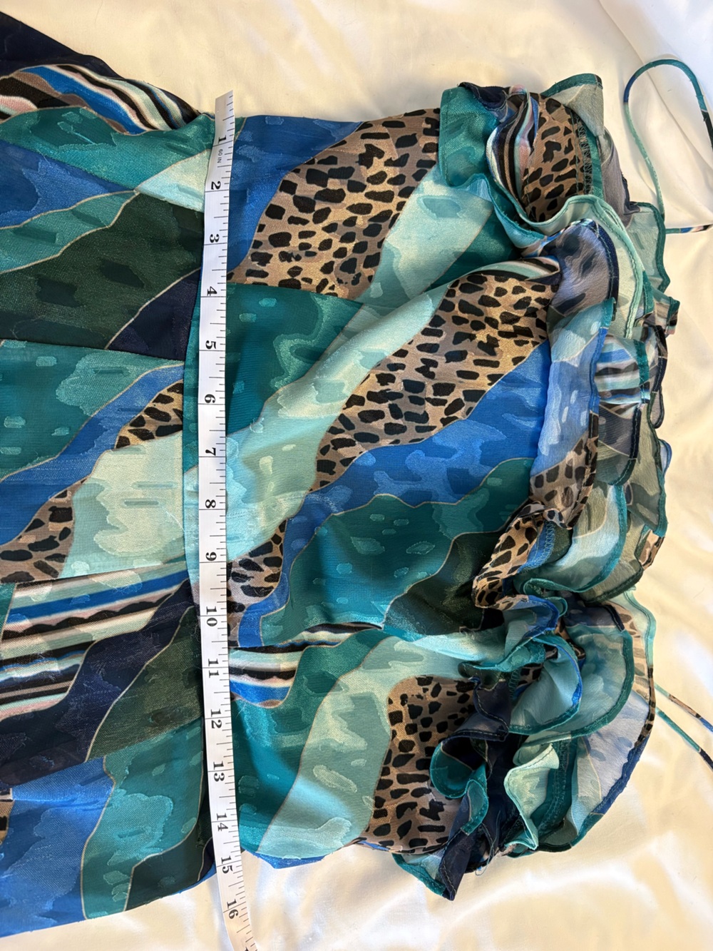 Anthropologie Hutch Teal and Navy Ocean Mixed-Print Maxi Dress 8 - Picture 4 of 10